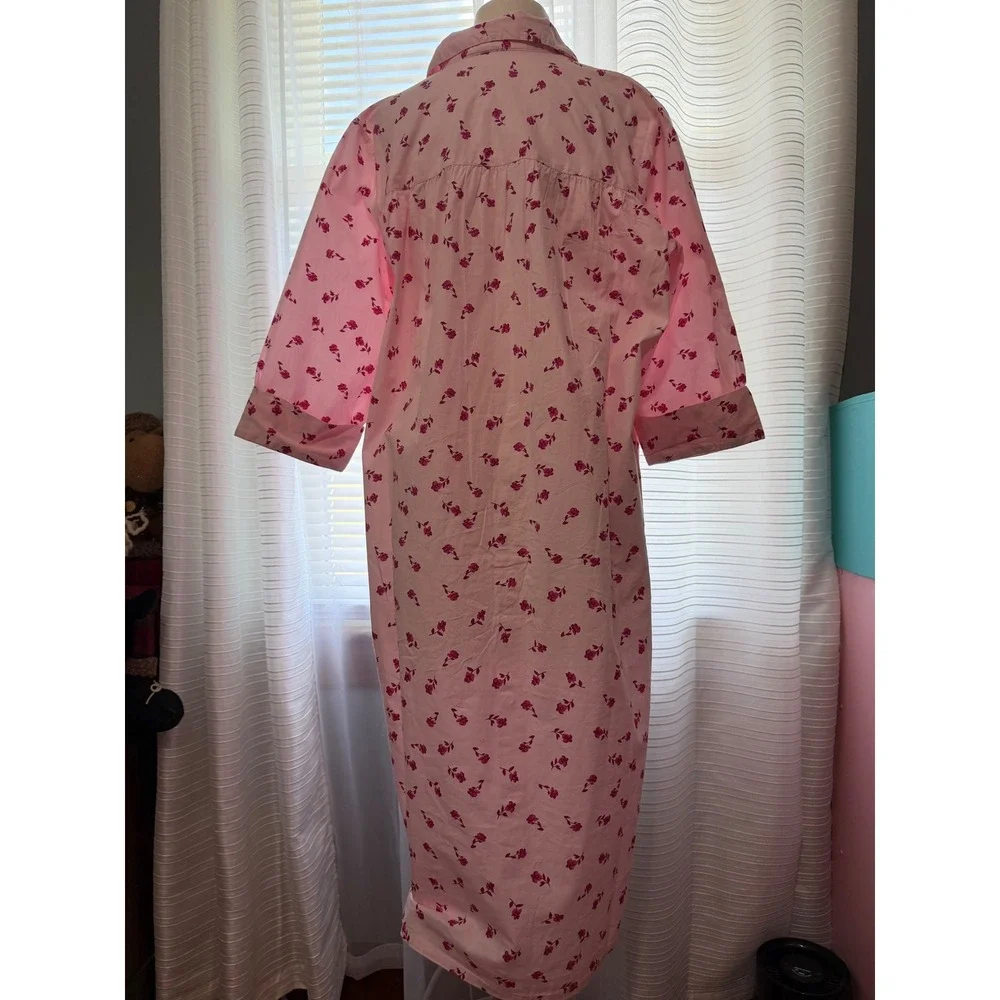 National Pink Floral Cotton House Dress robe  Womens Medium Rose Print 22041 NWT
